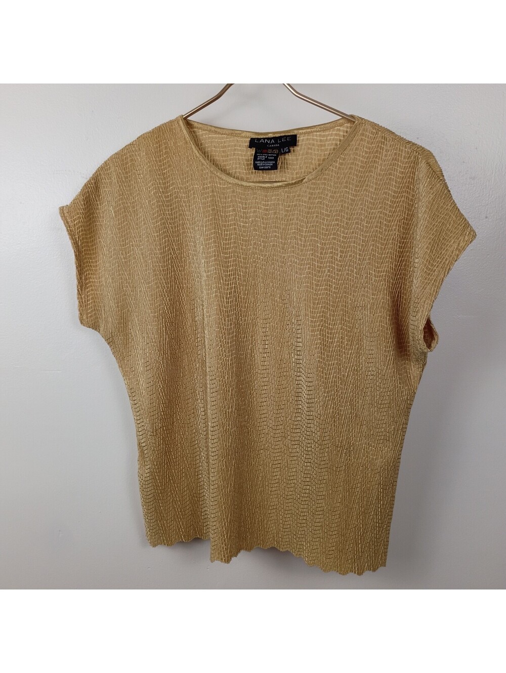Vintage Lana Lee Yellow Gold Wrinkle Stretch Top Cap Sleeve Boxy Crop Shirt L